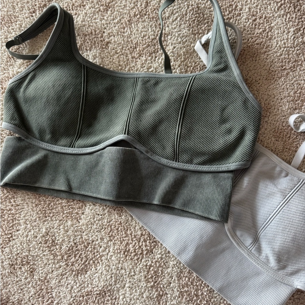 Offline by Aerie Ribbed Sports Bra Set - Olive and Light Blue
